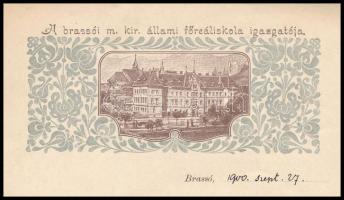 1900 Brassó, Rombauer Emil (1854-1914) a Brassói M. Kir. Állami Főreáliskola igazgatójának saját kéz...