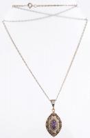 Ezüst(Ag) nyaklánc, köves medállal, jelzett, h: 44 cm, bruttó: 11,49 g