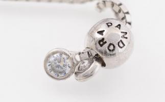 Ezüst(Ag) apró kövekkel díszített, állítható karkötő, Pandora jelzéssel, h: 22 cm, bruttó: 5,18 g