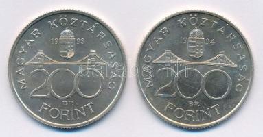 1993. 200Ft Ag "MNB" + 1994. 200Ft Ag "Deák" T:1- Adamo F13, F13.1