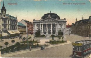 1917 Nagyvárad, Oradea; Bémer tér és Szigligeti színház, villamos. Vasúti levelezőlapárusítás 55. sz. - 1916. / square, theatre, tram (kopott sarkak / worn corners)