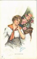 1914 Anticipation Lady art postcard. 494-27. s: Harrison (EK)