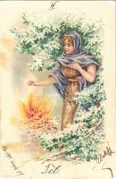 1901 Lady art postcard, winter. litho (EK)