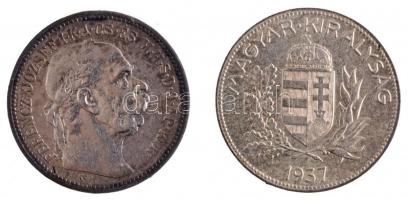 Vegyes: 1915KB 1K Ag "Ferenc József" + 1937. 1P Ag T:2,2- patina Adamo K5.1, P6