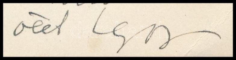 Kozma Lajos (1884-1948) építész, iparművész, grafikus autográf sorai névjegykártyáján, melyben egy F...