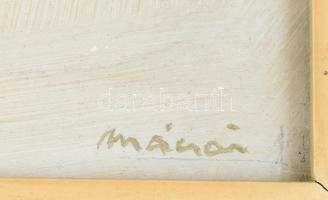 Mácsai István (1922- 2005): Téli szekér. Olaj,farost, jelzett, fa keretben, 30×40 cm / Mácsai István...