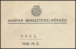 1948 Dinnyés Lajos miniszterelnök aláírt Magyar Köztársasági Érdemrend adományozó oklevele  Major Má...