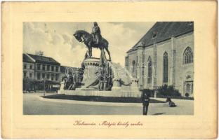 1910 Kolozsvár, Cluj; Mátyás király szobra. W. L. Bp. 6381. / statue of Matthias Corvinus, King of Hungary (fa)