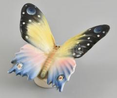 Német porcelán pillangó, kézzel festett, jelzett, apró mázhibákkal, m: 6,5 cm, h. 8,5 cm