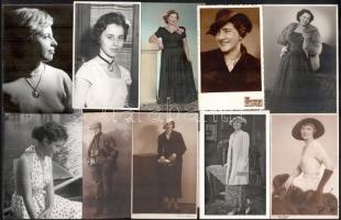 cca 1920-1950 10 db hölgyekről készült fotó, 13,5x8,5 cm és 15x10 cm közötti méretekben