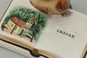 Bodrogkeresztúri könyves (Vasvár) bagoly, részben kézzel festett, jelzés nélkül,mázrepedésekkel, m: ...