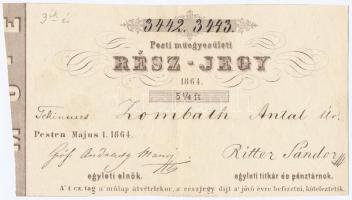 Pest 1864. Pesti müegyesületi rész-jegy 5 1/4Ft-ról, 3442, 3443 sorszámokkal T:II / Hungary / Pest 1864. Share of the Pest Art Association 5 1/4 Forint, with 3442, 3443 numbers C:XF