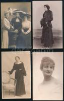 cca 1910-1940 Csinos hölgyeket ábrázoló fotólapok, némelyiken a fotós pecsétjével, 16 db, 13,5×8 cm