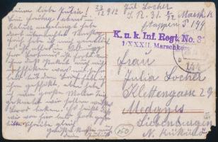 1917 Tábori posta képeslap / Field postcard K.u.k. Inf. Regt. No.31. + EP 144 b