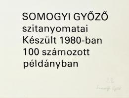 Somogyi Győző (1946-): Szitanyomatai. Készült 1980-ban 100 számozott példányban. Aláírt, számozott (22). 24 tábla. Műbőr kötésben, kissé laza kötéssel. 70x50 cm / Screenprint