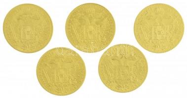 Ausztria 1915. 1D Au "Ferenc József" utánveret (5x) (~3,54g/0.986/db) T:1-,1- (PP) apró ph...