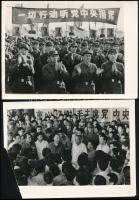 cca 1980 3 db kép kínai felvonulásokról, katonákról ünnepségekről Mao portréjával Egyik sérült. 24x16 cm