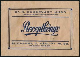 Dr. H. Héderváry Hugó Szent Lajos gyógyszertárának Bp. V. receptkönyv borítékja