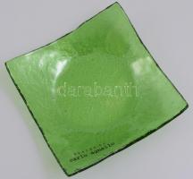 Carlo Agnello zöld, üveg design tál, jelzett, hibátlan, 12,5x12,5 cm
