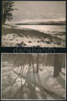 cca 1920-1930 Tájképek, havas táj, erdőrészlet, hegymászó, erdei ház, stb., 16 db fotó, 17×12 cm