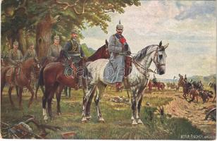 Aus großer Zeit / WWI German military art postcard, Wilhelm II, Hindenburg s: Artur Fischer