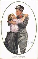 1916 Der Flieger / WWI Austro-Hungarian K.u.K. military art postcard, pilot, aviator with lady. artist signed