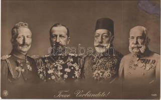Treue Verbündete! / Central Powers propaganda with Wilhelm II, Ferdinand I of Bulgaria, Mehmed V, Franz Joseph (fl)