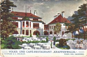 Wien, Vienna, Bécs; Grinzing, Volks- und Café-Restaurant Krapfenwaldl G. Rustler & L. Pelikan / restaurant and café advertising card (EB)