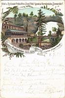 1894 (Vorläufer!!!) Hrensko, Herrnskretschen; Gruss v. Prebischtor (sächs. böhm. Schweiz) Inhaber Albert Meyer. Hotel u. Restaurant Prebischtor u. Grand Hotel Rainwiese Herrnskretschen-Stimmersdorf / Pravcická brána / hotel, restaurant. Art Nouveau, floral, litho (EB)