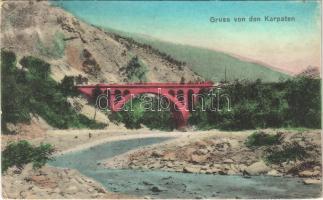 1916 Kárpátok, üdvözlet a Kárpátokból, vasúti híd / Gruss von den Karpaten / Carpathian Mountains, railway bridge (EK)