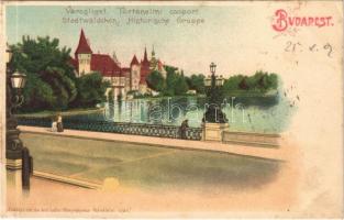 1902 Budapest XIV. Városliget, Történelmi csoport, Vajdahunyad vára. Erdélyi cs. és kir. udvari fényképész felvételei után. Art Nouveau, litho (fl)