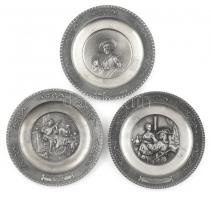 3 WMF ón tányér Rembrandt, Hals, Sorgh. Jelzettek. / 3 tin plates d: 13,5 cm