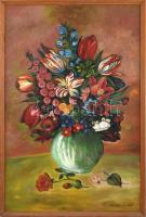 Iványi Grünwald Béla jelzéssel: Virágcsendélet. Olaj, vászon. Javított. Fa keretben. 85x57 cm