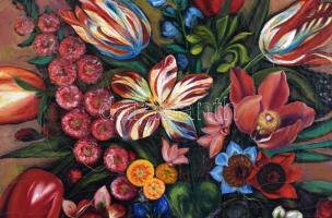 Iványi Grünwald Béla jelzéssel: Virágcsendélet. Olaj, vászon. Javított. Fa keretben. 85x57 cm