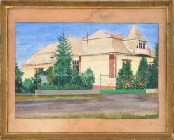Gruber B jelzéssel: Ház. Akvarell, papír. Fa keretben. 29,5x43,5 cm