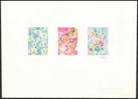 Gulyás Dénes (1927-2003): Virágok. Filctoll, papír, jelzett, 3×8x5,5 cm.