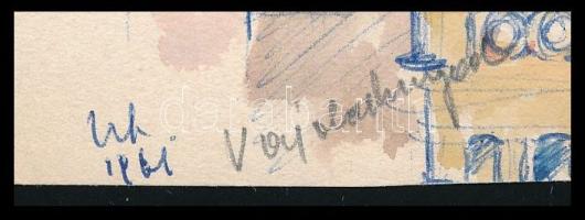 Ujváry Lajos (1925-2006): Vajdahunyad. Akvarell, toll, papír, jelzett. 22,5x13 cm