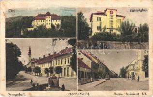 1944 Alsólendva, Lendva, Dolnja Lendava; Vár, Egészségház, Országzászló, Horthy Miklós út, automobil / castle, health center, Hungarian flag, street view, automobile (Rb)