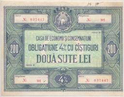 Románia ~1960-1980. Casa de Economi si Consemnatiuni 4%-os kölcsön kötvénye 200L-ről T:III  Romania ~1960-1980. Casa de Economi si Consemnatiuni 4% loan bond about 200 Lei C:F