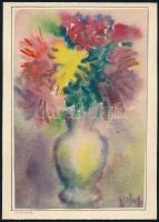 Ujváry Lajos (1925-2006): Virágok. Akvarell, papír, jelzett. Papírra kasírozva. 19,5x13 cm