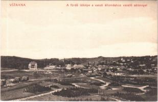 Vízakna, Salzburg, Ocna Sibiului; a fürdő látképe a vasútállomáshoz vezető sétánnyal. Takács Jenő kiadása / general view, spa, bath, road to the railway station