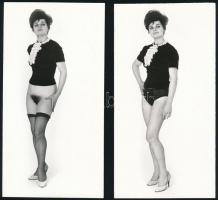 cca 1974 A vezér titkárnője, szolidan erotikus felvételek, 2 db jelzés nélküli vintage fotó, 15,1x8 cm