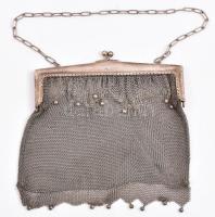 Régi női színházi táska, ezüstözött fém, kopott / Women`s theater bag, silver plated metal, 18x18 cm