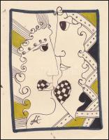 Szász jelzéssel: Két arc. Filctoll, toll, papír. 13x9,5 cm