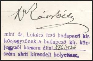 1930 Bp., németből fordított dokumentum, közjegyzői aláírással