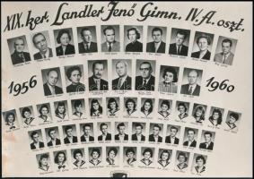 1960 Budapest, a XIX. kerületi Landler Jenő Gimnázium tanárai és végzős tanulói, kistabló nevesített portrékkal, 20,2x28,5 cm