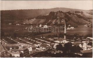 Medgyes, Mediasch, Medias; látkép, üveggyár. Hans Harth kiadása / general view, glassworks, glass factory