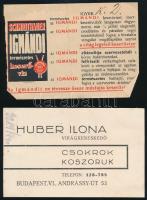 4 db szórólap (Szamosi L. Ágynemű üzlet, Imhof Mór Ruházat, Igmándi keserűvíz, Huber Ilona virágkere...