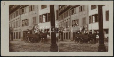cca 1880 Strassburg, postakocsi, sztereo vintage fotó feliratozva, kartonra kasírozva, 8,6x17,4 cm