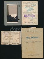1941-1955 Egészségügyi könyv, munkakönyv, arcképes igazolvány, 5 db (egyikben hiányos fotóval)